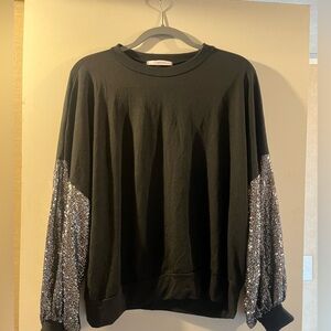 Black Sequin Sleeve Women's Top